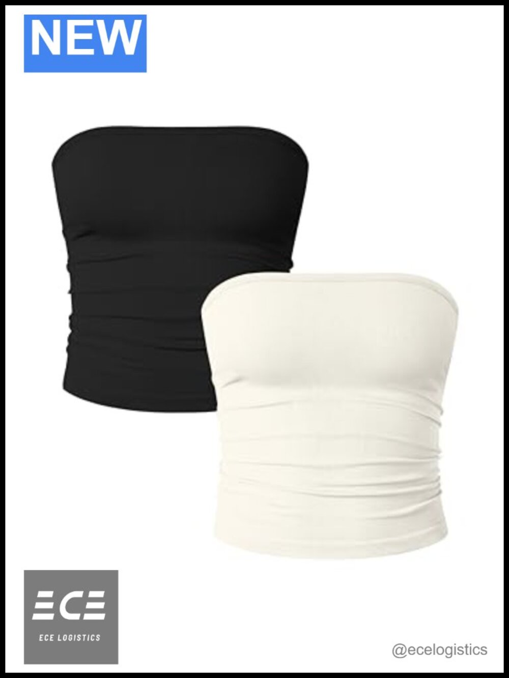 2 Pack Ruched Tube Tops Strapless Sleeveless Crop Tops Slim Fit Stretch